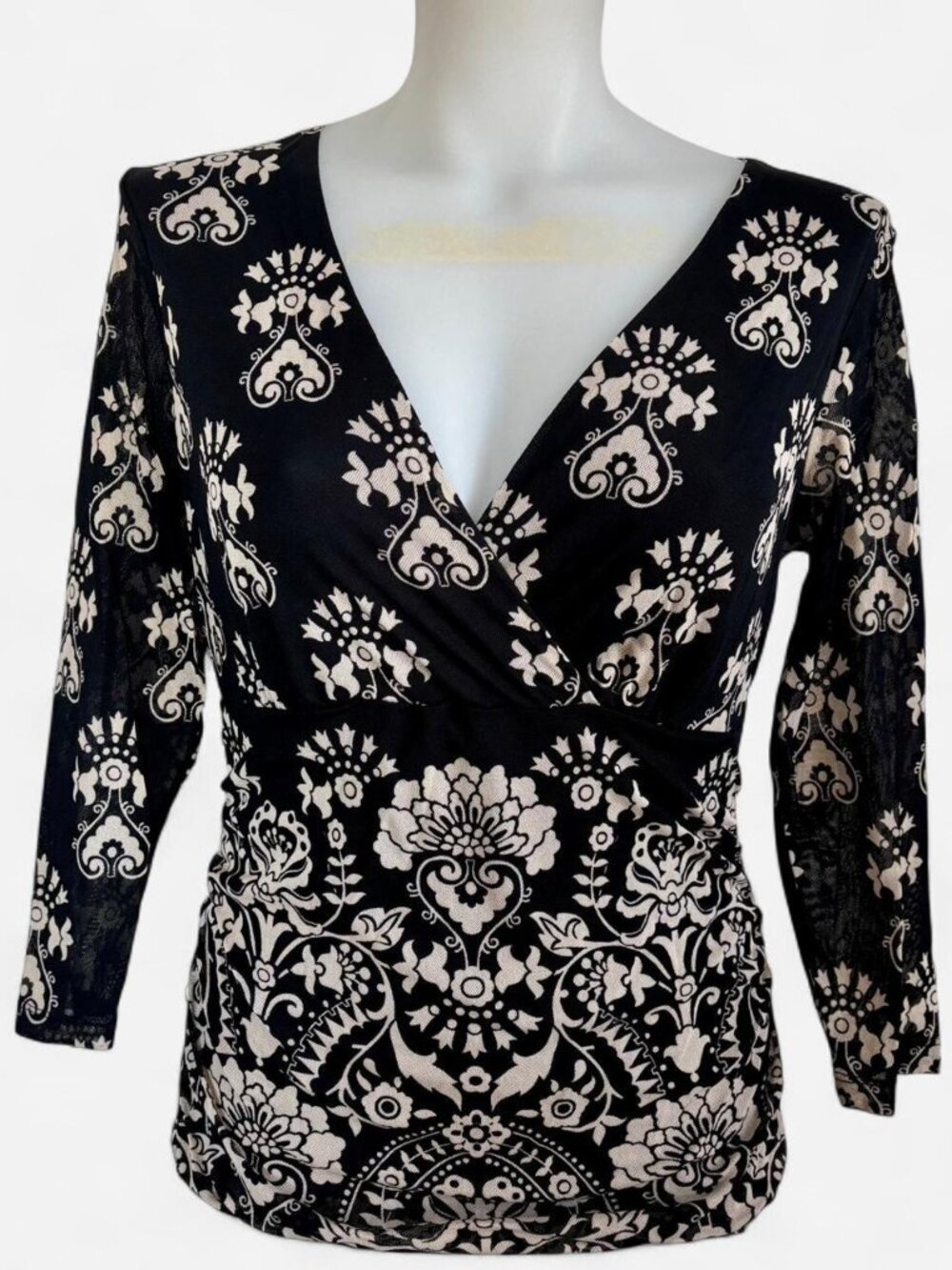 Worthington black and white sheer mesh top